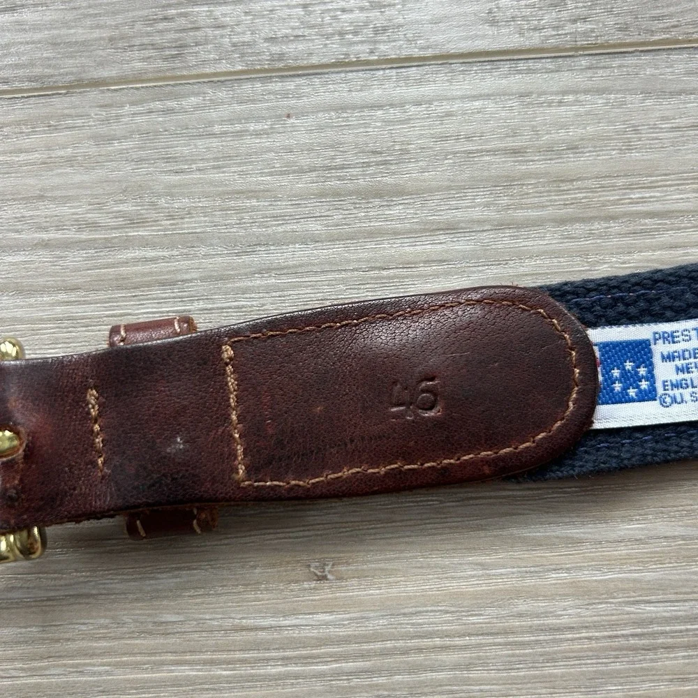 Preston Nautical Belt Sz 46 Made In New‎ England Brass Buckle Leather Canvas
